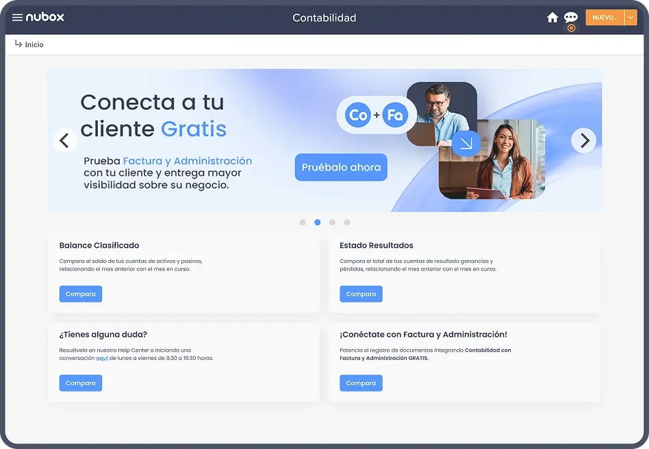 Pantalla del software de contabilidad de nubox.